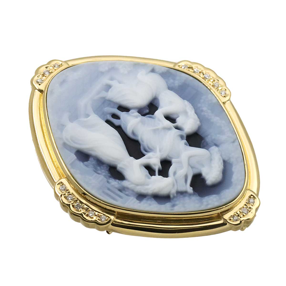 Agate cameo Diamond 0.15ct Brooch Pendant Top 18K YG 750