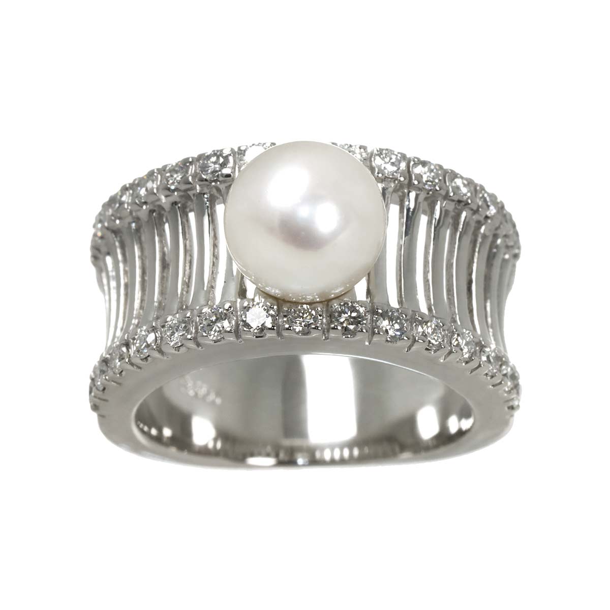 Akoya Pearl 7.6mm Diamond Ring Platinum size5.25(US)