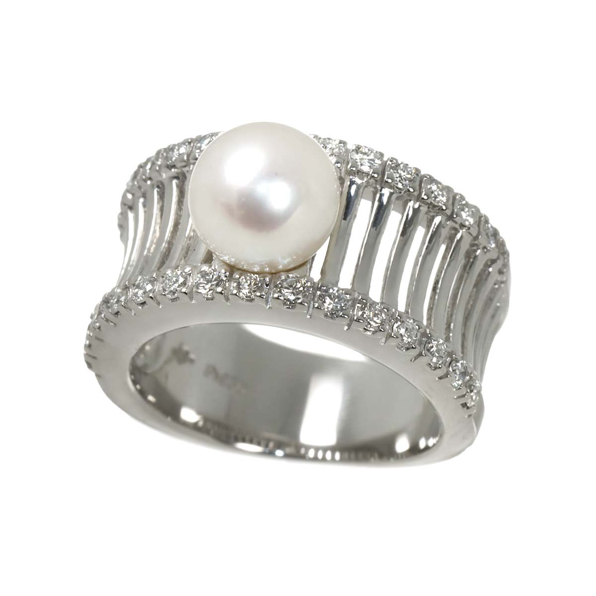 Akoya Pearl 7.6mm Diamond Ring Platinum size5.25(US)