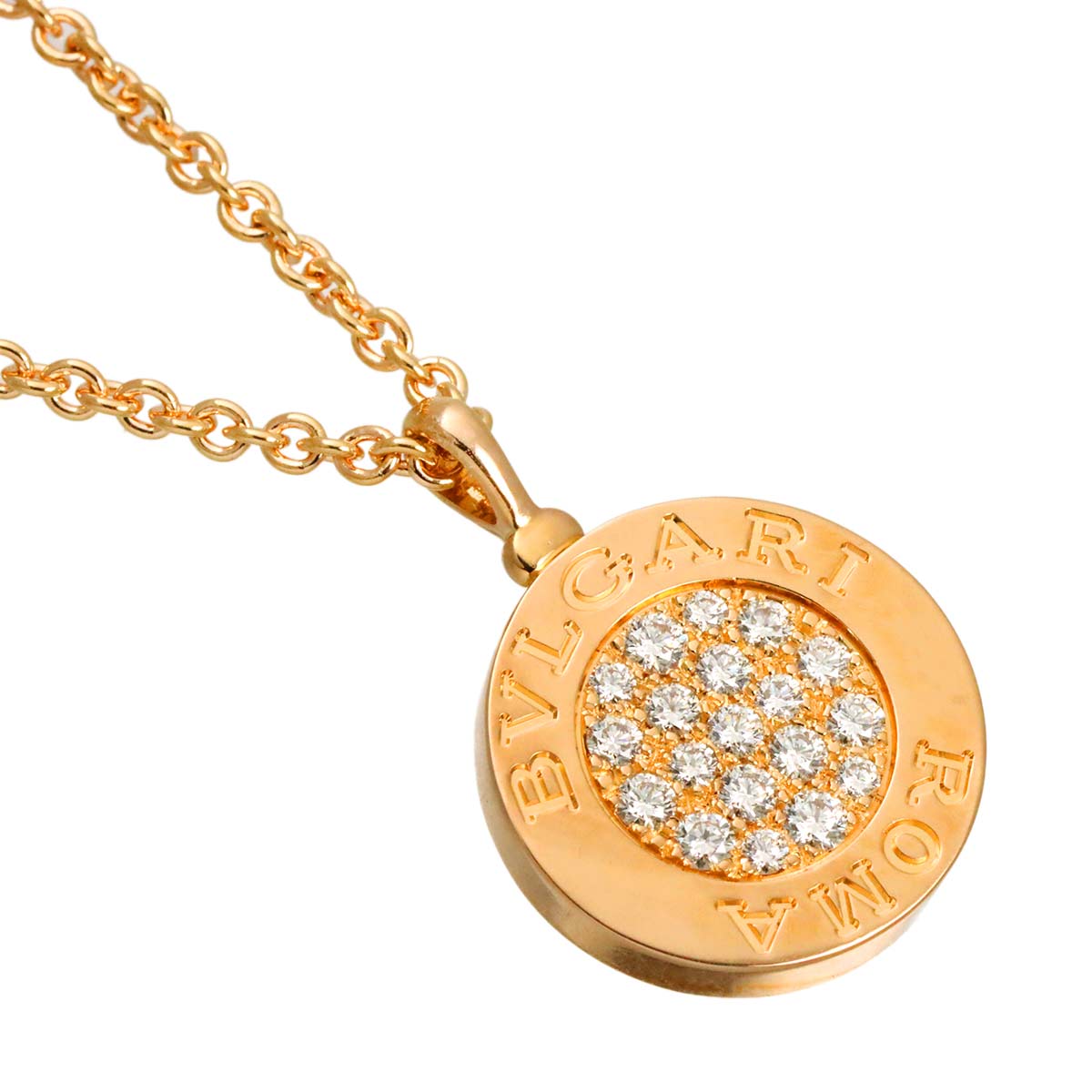 BVLGARIBVLGARI Pave Diamond Onyx Necklace 18K Pink Gold 750