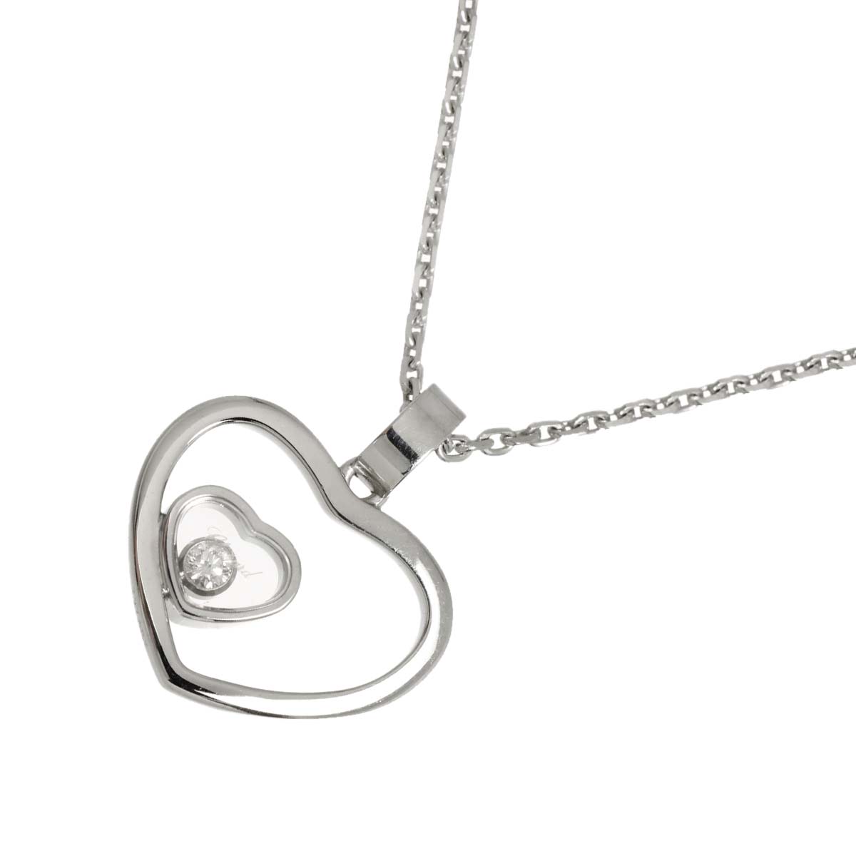 Happy Diamond Heart Necklace 18K White Gold 750