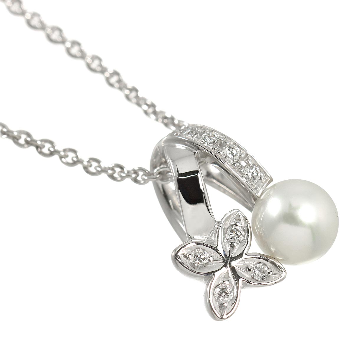 Akoya Pearl 5.5mm Diamond Necklace 18K White Gold 750