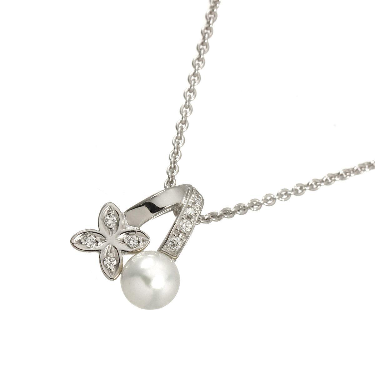 Akoya Pearl 5.5mm Diamond Necklace 18K White Gold 750