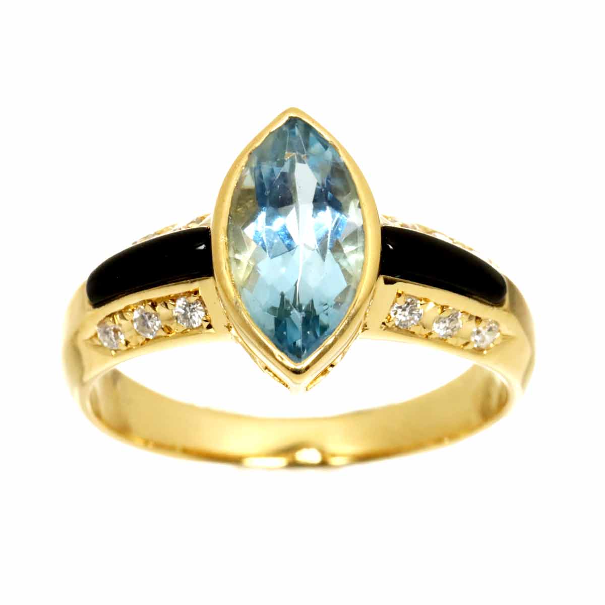 Topaz Diamond Onyx Ring 18K YG 750 size7.5-7.75(US)