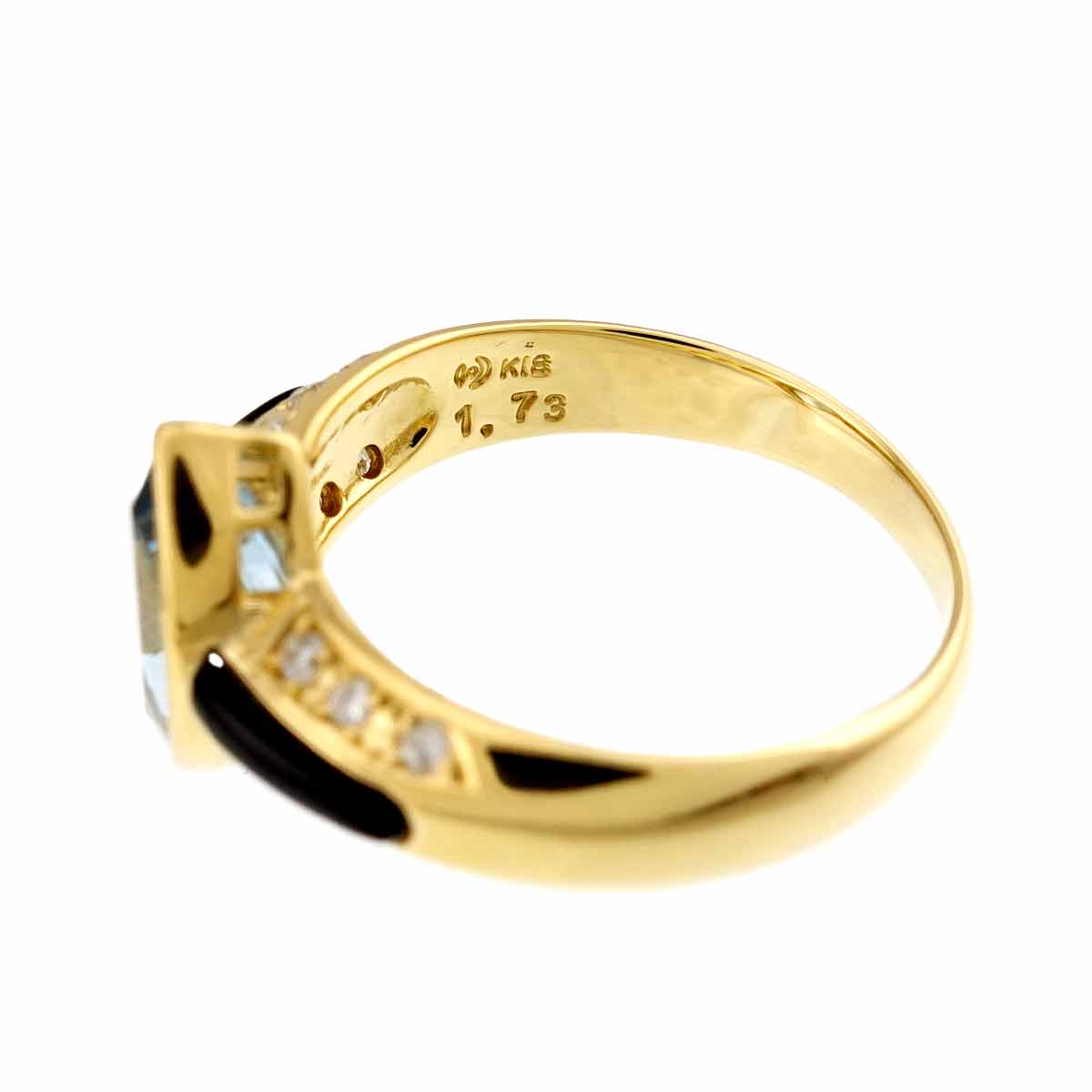 Topaz Diamond Onyx Ring 18K YG 750 size7.5-7.75(US)