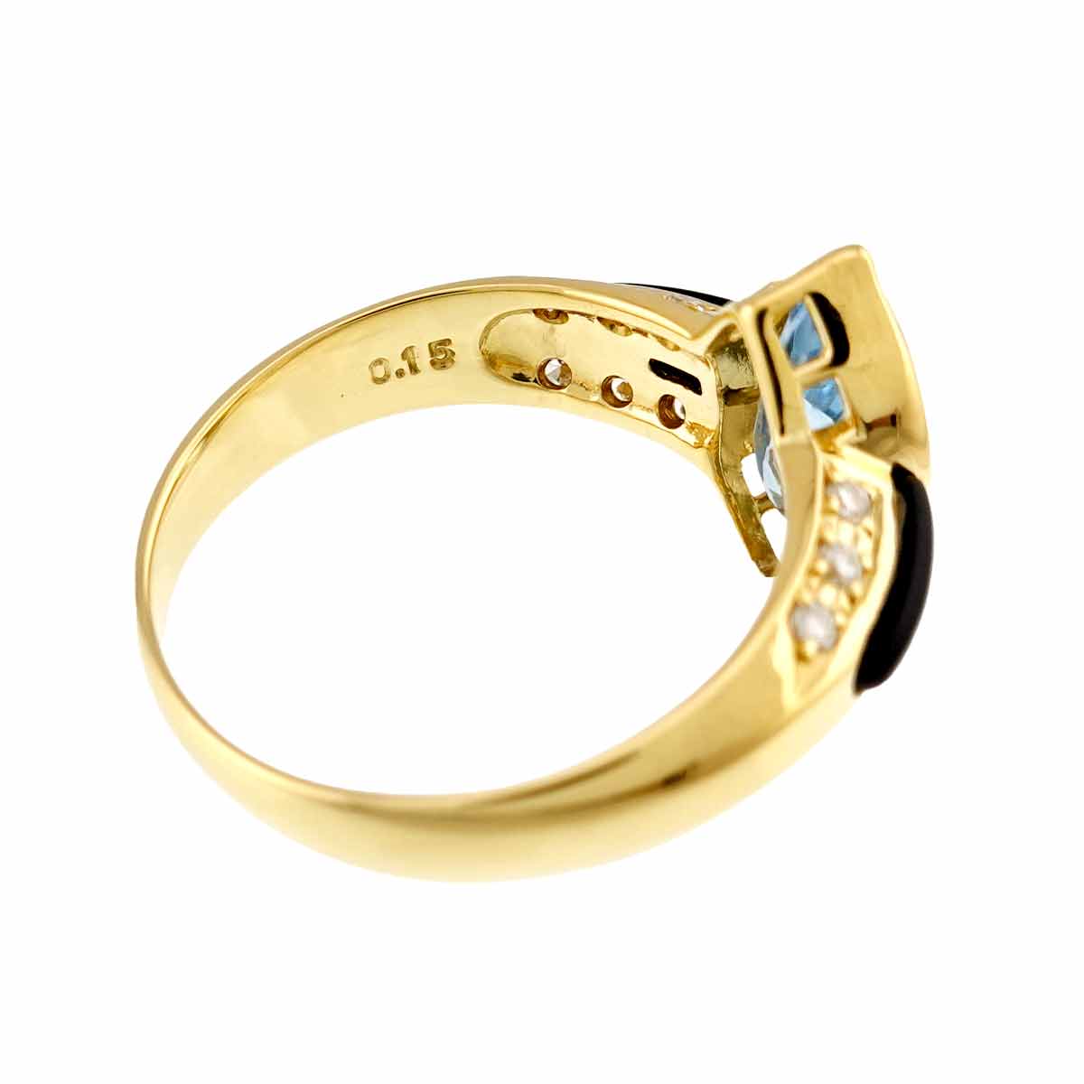Topaz Diamond Onyx Ring 18K YG 750 size7.5-7.75(US)