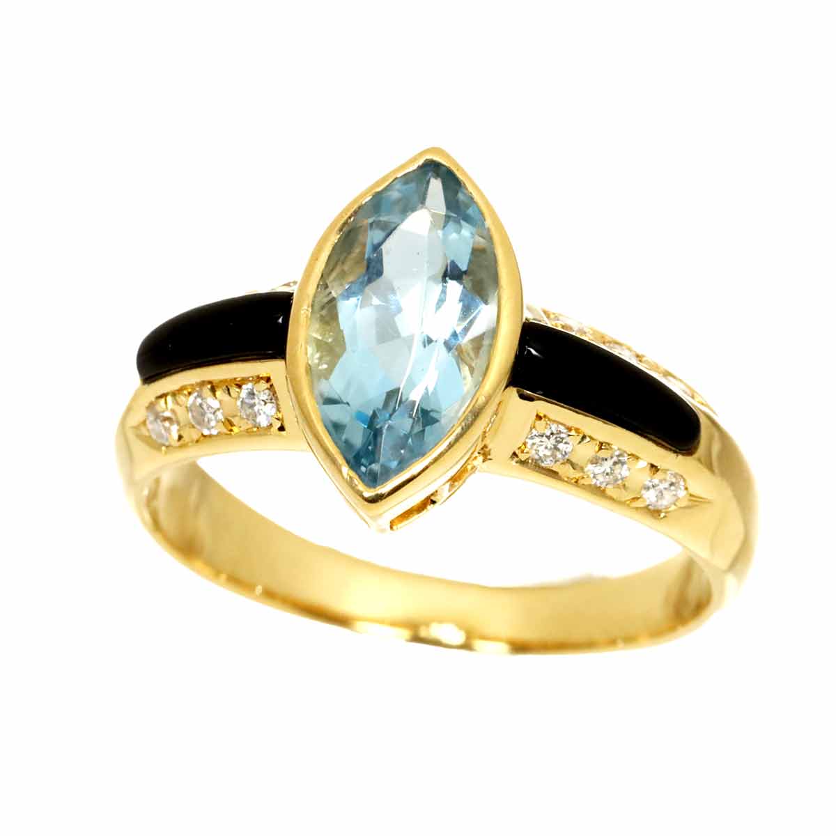 Topaz Diamond Onyx Ring 18K YG 750 size7.5-7.75(US)