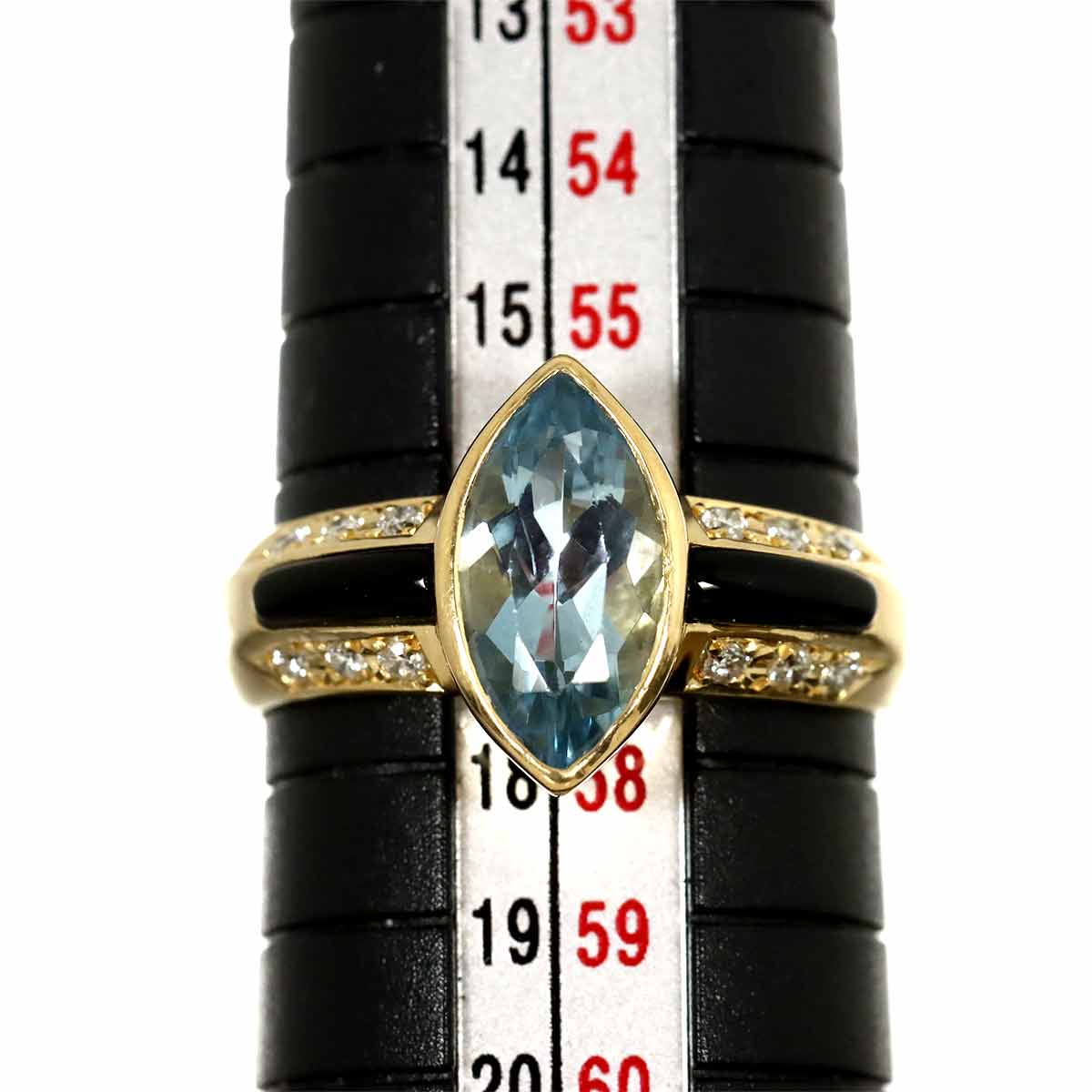 Topaz Diamond Onyx Ring 18K YG 750 size7.5-7.75(US)