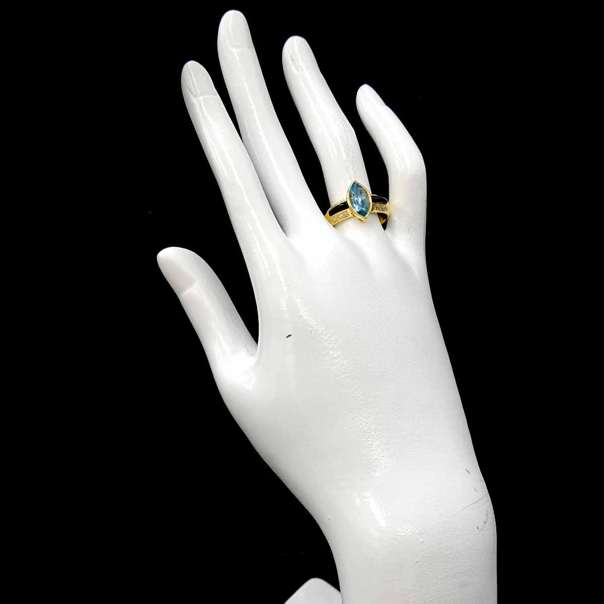 Topaz Diamond Onyx Ring 18K YG 750 size7.5-7.75(US)