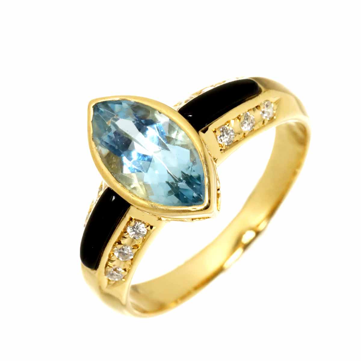 Topaz Diamond Onyx Ring 18K YG 750 size7.5-7.75(US)