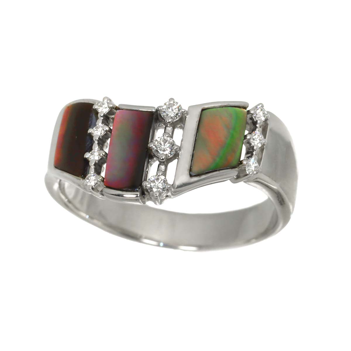 Diamond 0.14ct Mother of Pearl MOP Ring 18K WG 750 Size9.5(US)
