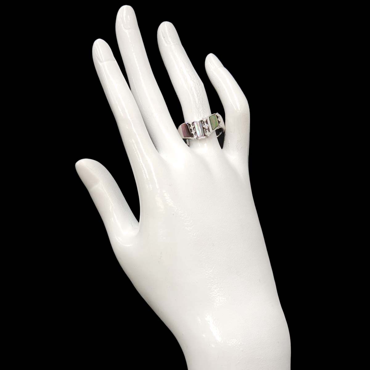 Diamond 0.14ct Mother of Pearl MOP Ring 18K WG 750 Size9.5(US)