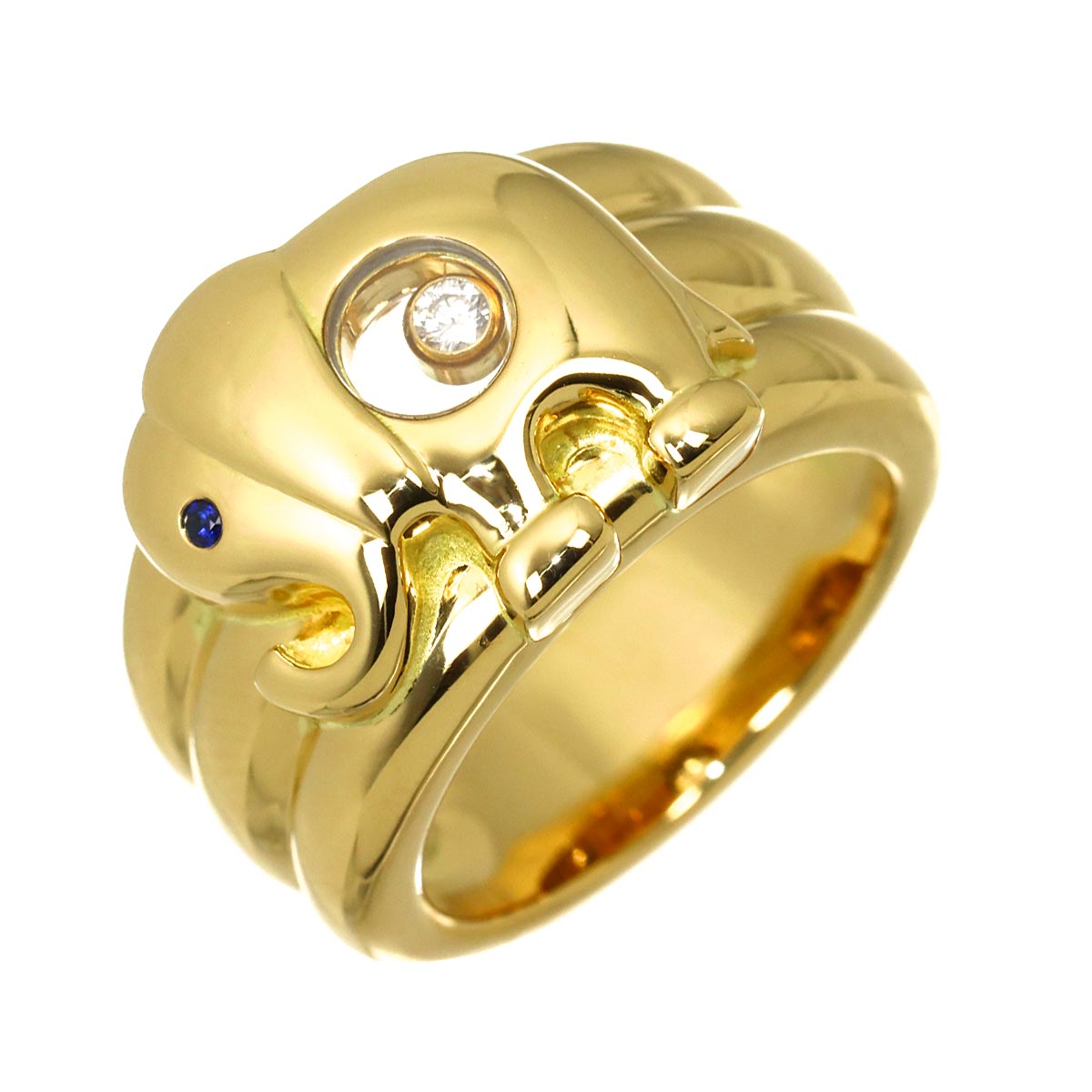 Happy Diamond Sapphire Ring 18K YG 750 Size6(US)