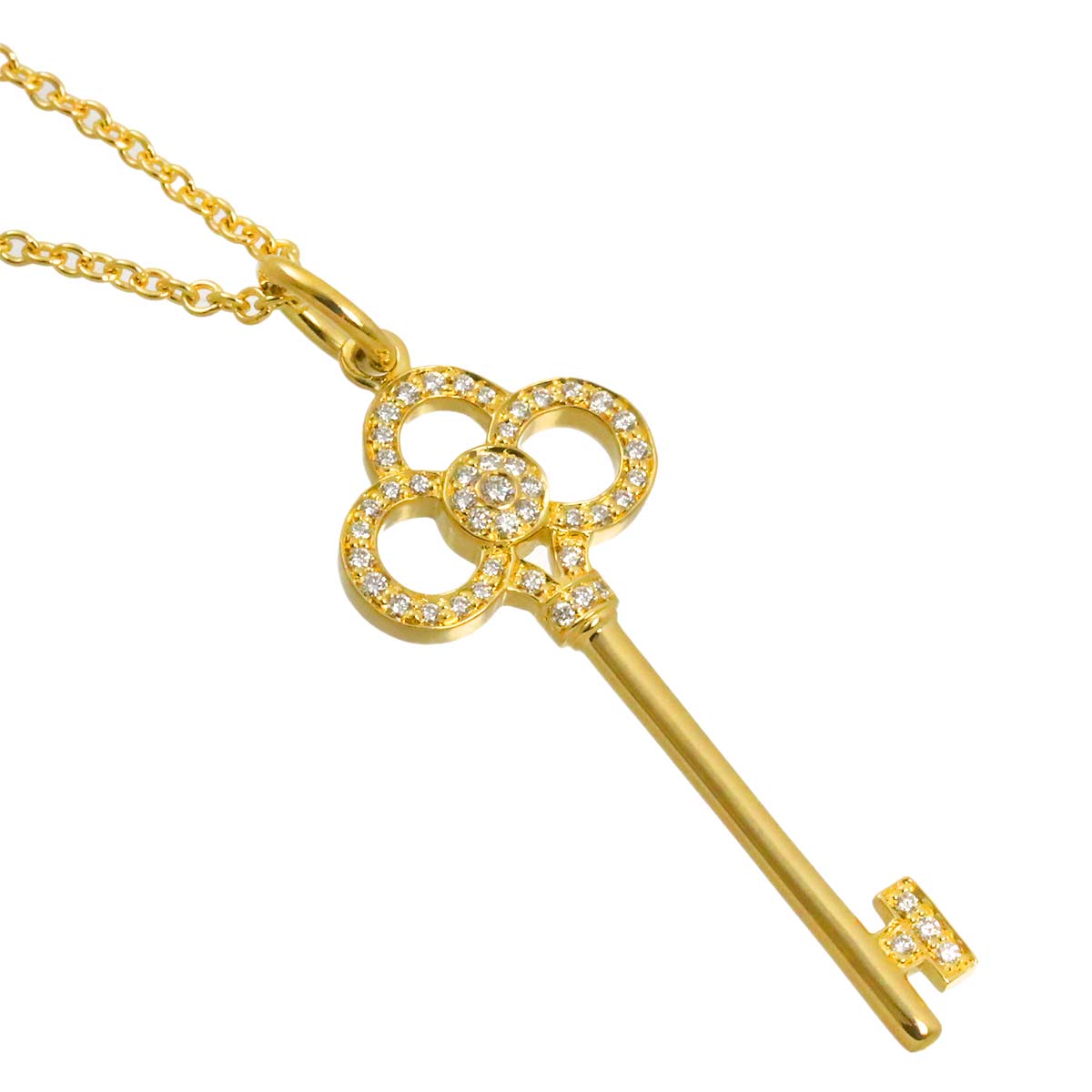 Crown Key Diamond Necklace 18K Yellow Gold 750