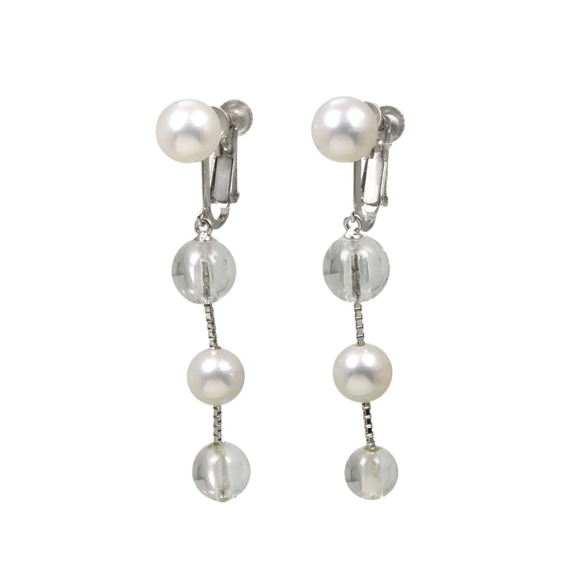 Varie Akoya Pearl Crystal Earrings Clip on 18K WG White Gold 750