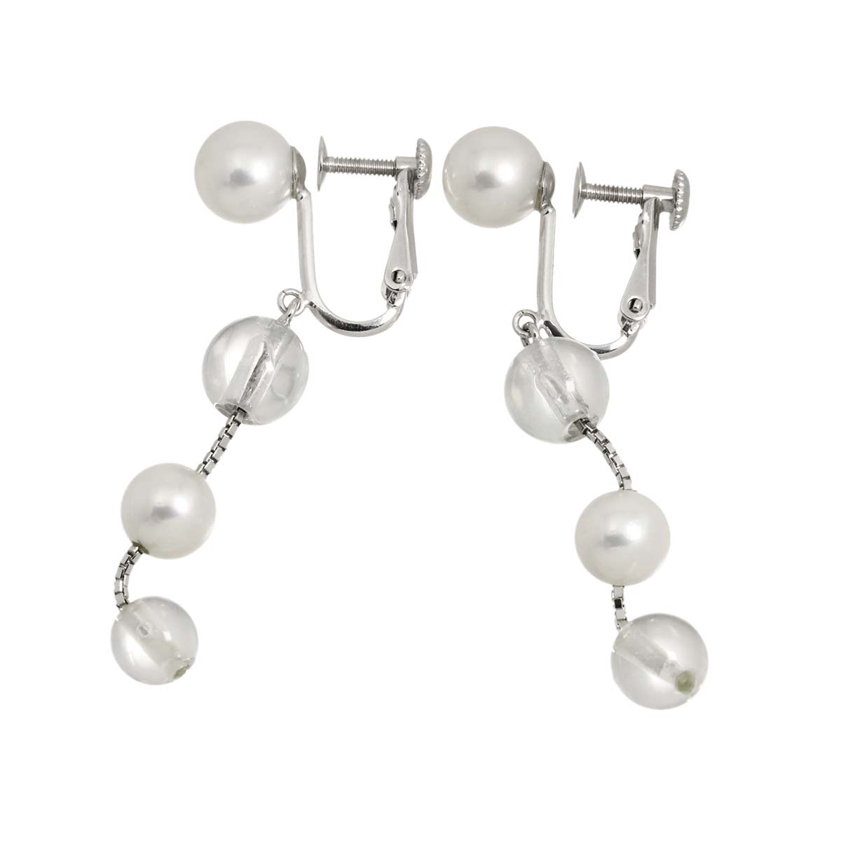 Varie Akoya Pearl Crystal Earrings Clip on 18K WG White Gold 750