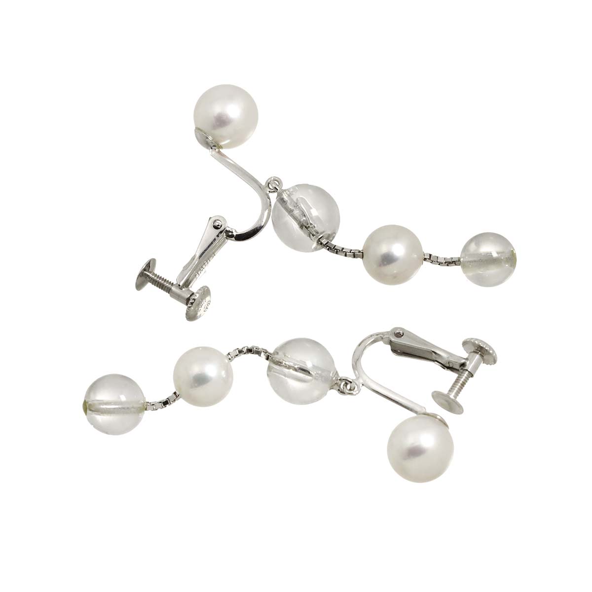 Varie Akoya Pearl Crystal Earrings Clip on 18K WG White Gold 750