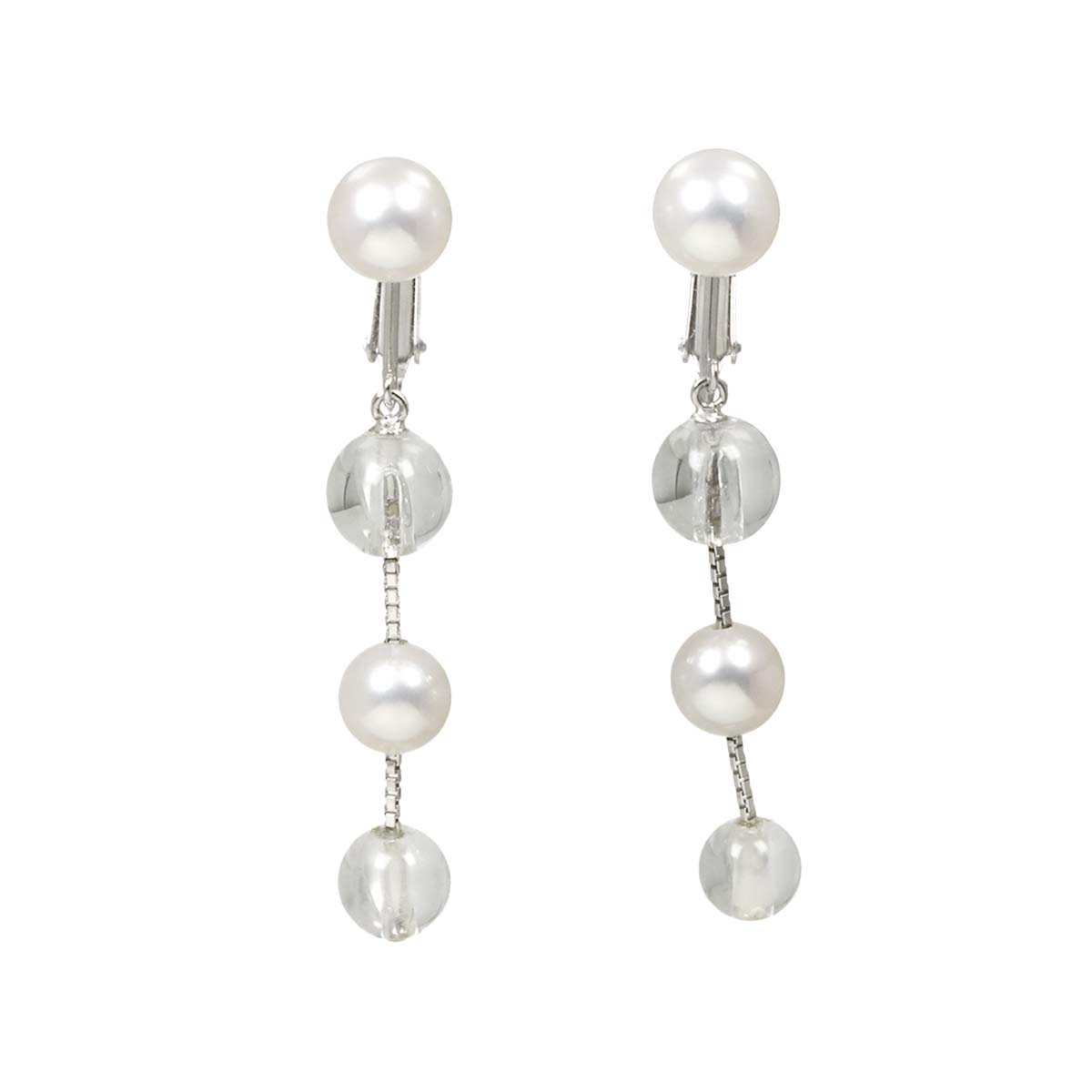 Varie Akoya Pearl Crystal Earrings Clip on 18K WG White Gold 750