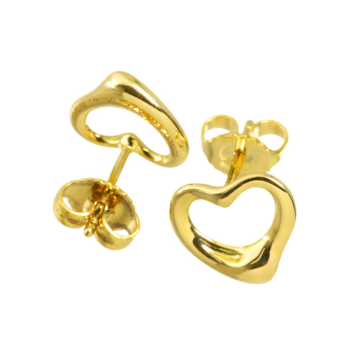 Open Heart Earrings Pierced 18K Yellow Gold 750