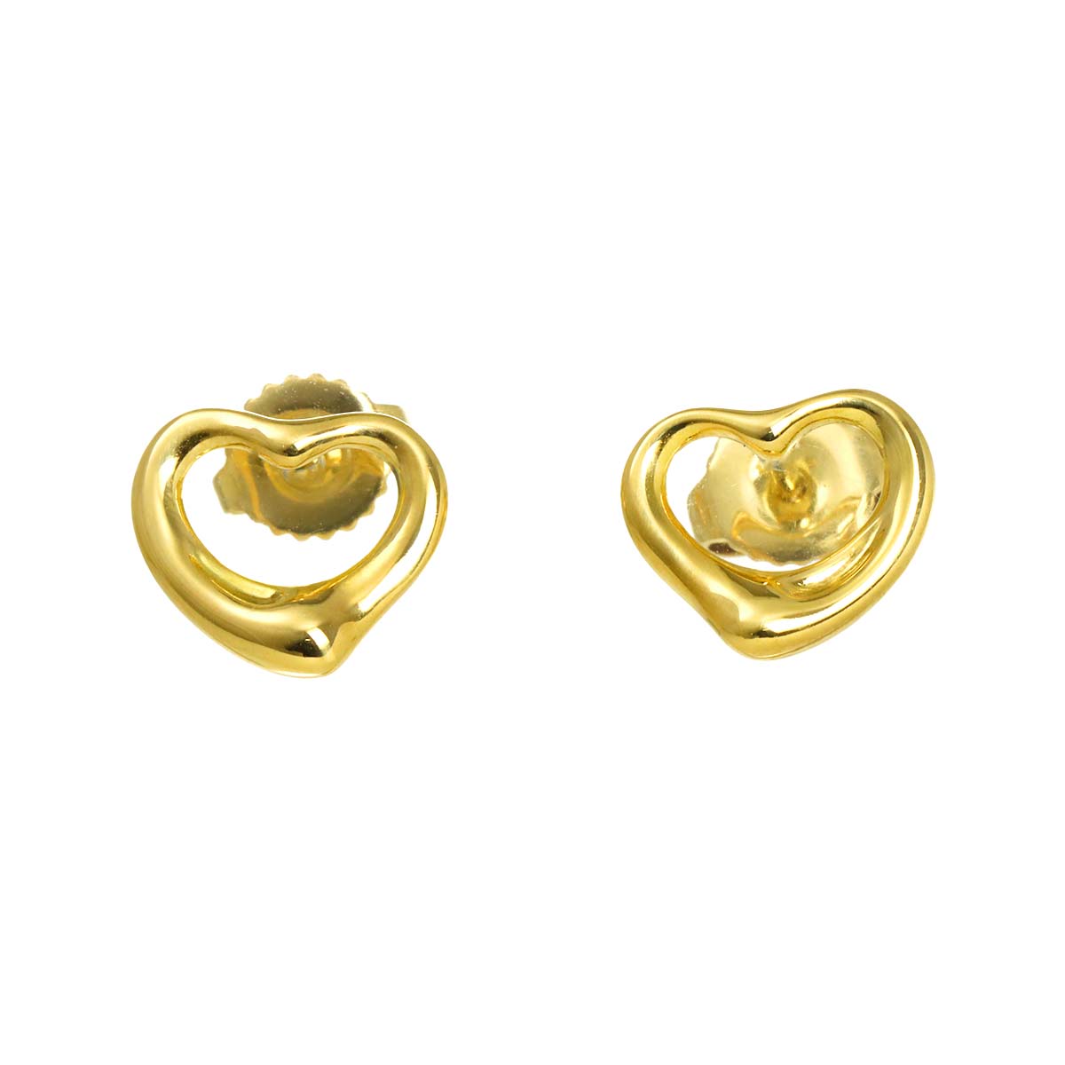 Open Heart Earrings Pierced 18K Yellow Gold 750