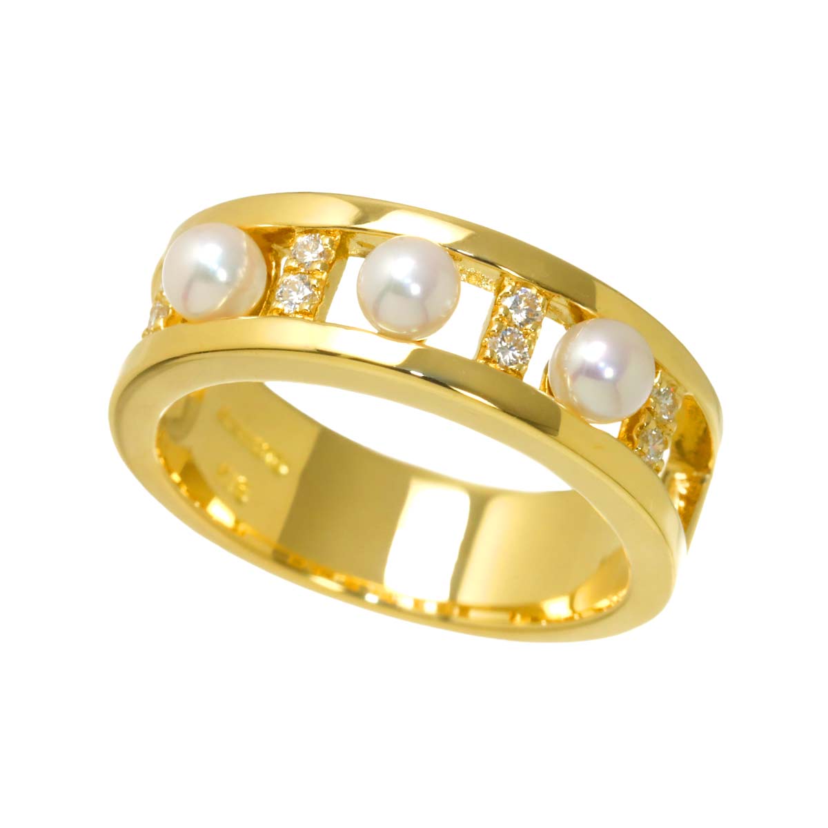 Baby Pearl 3.7mm Diamond Ring 18K YG 750 Size6.75(US)