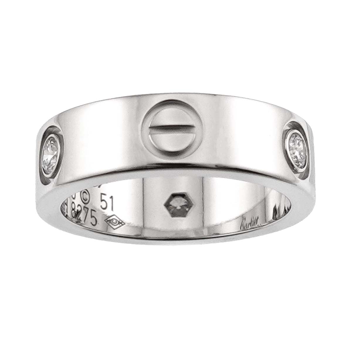 Love Ring Half Diamond 3P 18K WG 750 size51 5.5-5.75(US)