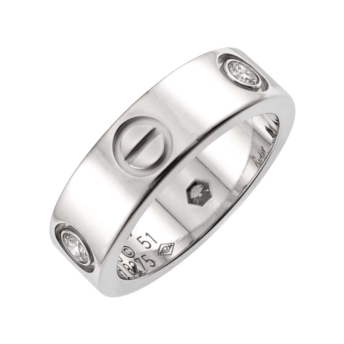 Love Ring Half Diamond 3P 18K WG 750 size51 5.5-5.75(US)