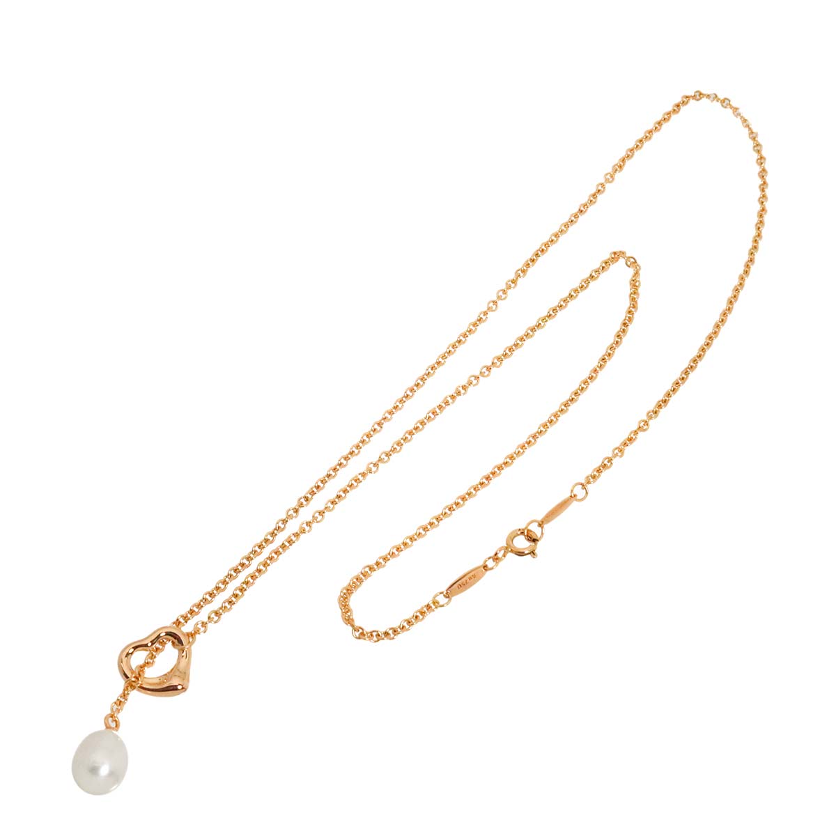 Open Heart Lariat Freshwater cultured pearl Necklace 18K PG