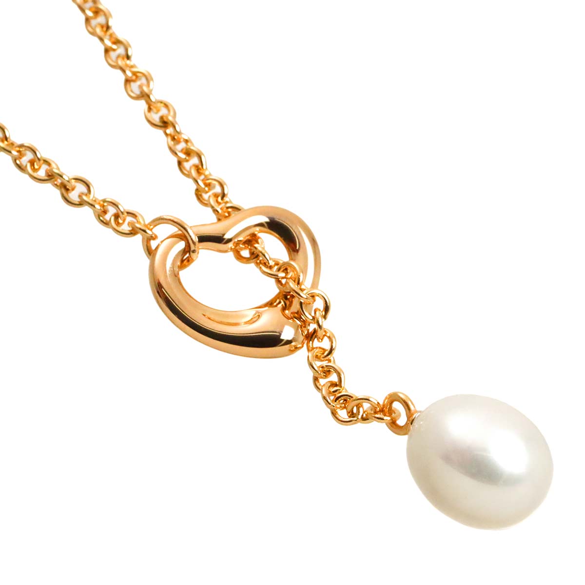 Open Heart Lariat Freshwater cultured pearl Necklace 18K PG