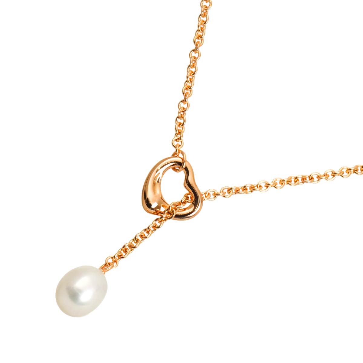 Open Heart Lariat Freshwater cultured pearl Necklace 18K PG