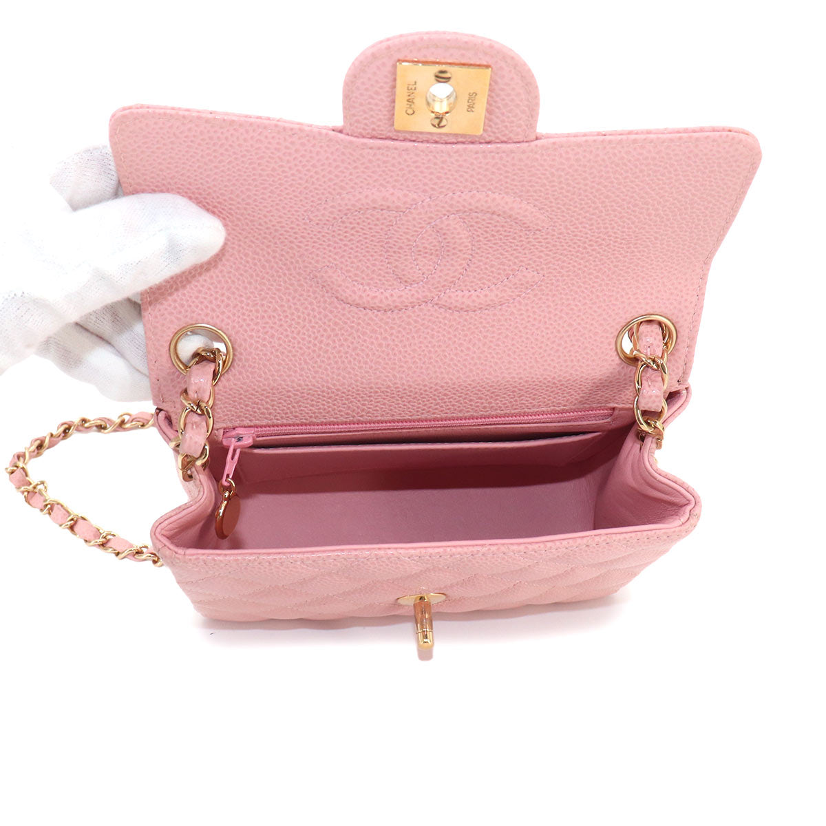 Mini Matelasse Chain Shoulder Bag Leather Pink Purse