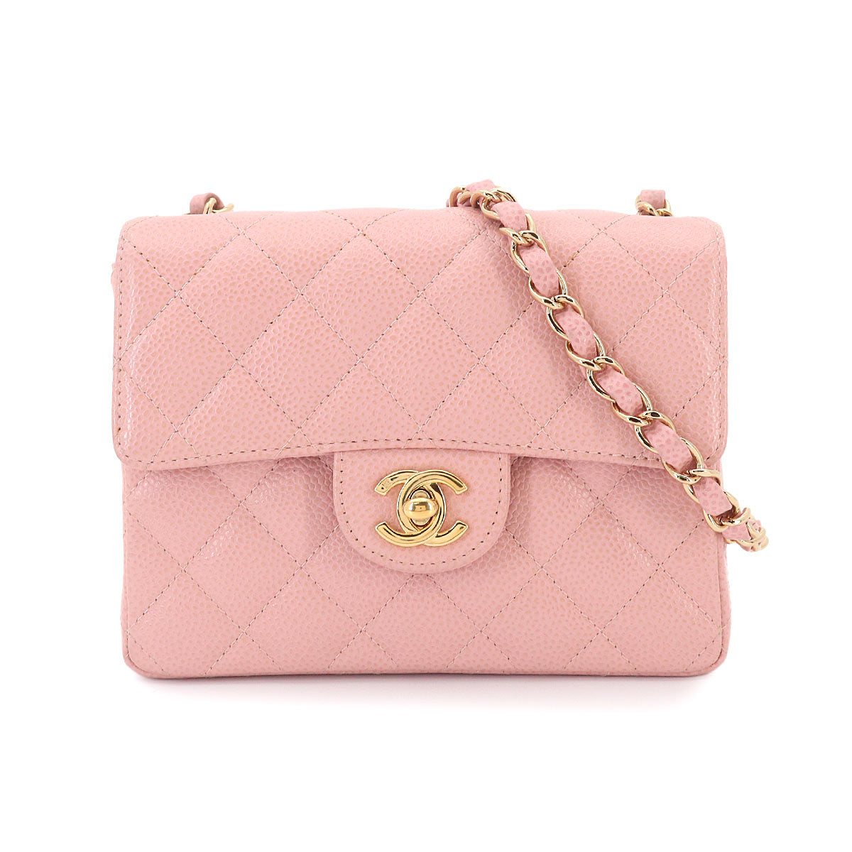 Mini Matelasse Chain Shoulder Bag Leather Pink Purse