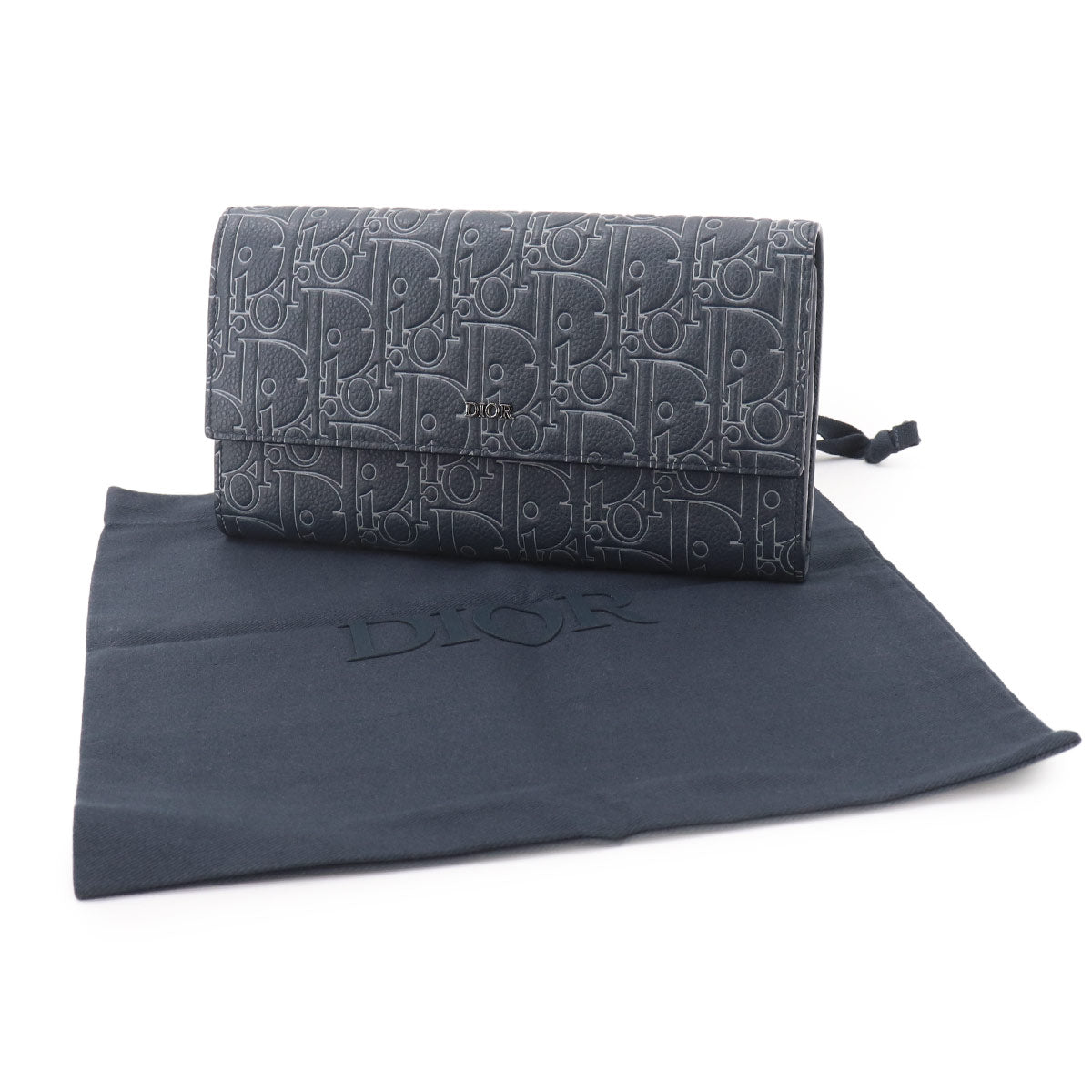 Gravity Outline Long Flap Wallet Leather Navy Blue