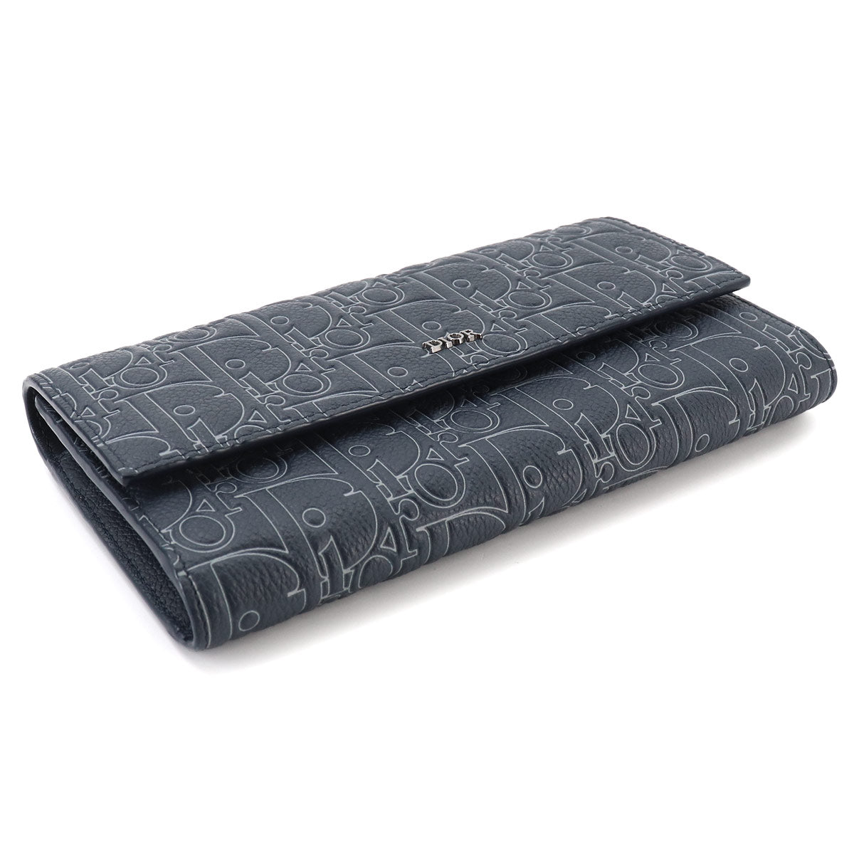 Gravity Outline Long Flap Wallet Leather Navy Blue