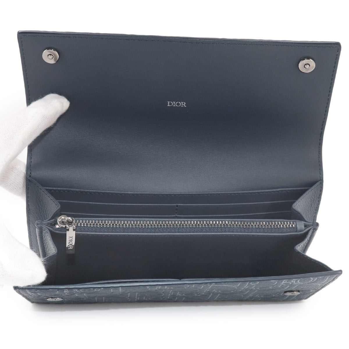Gravity Outline Long Flap Wallet Leather Navy Blue