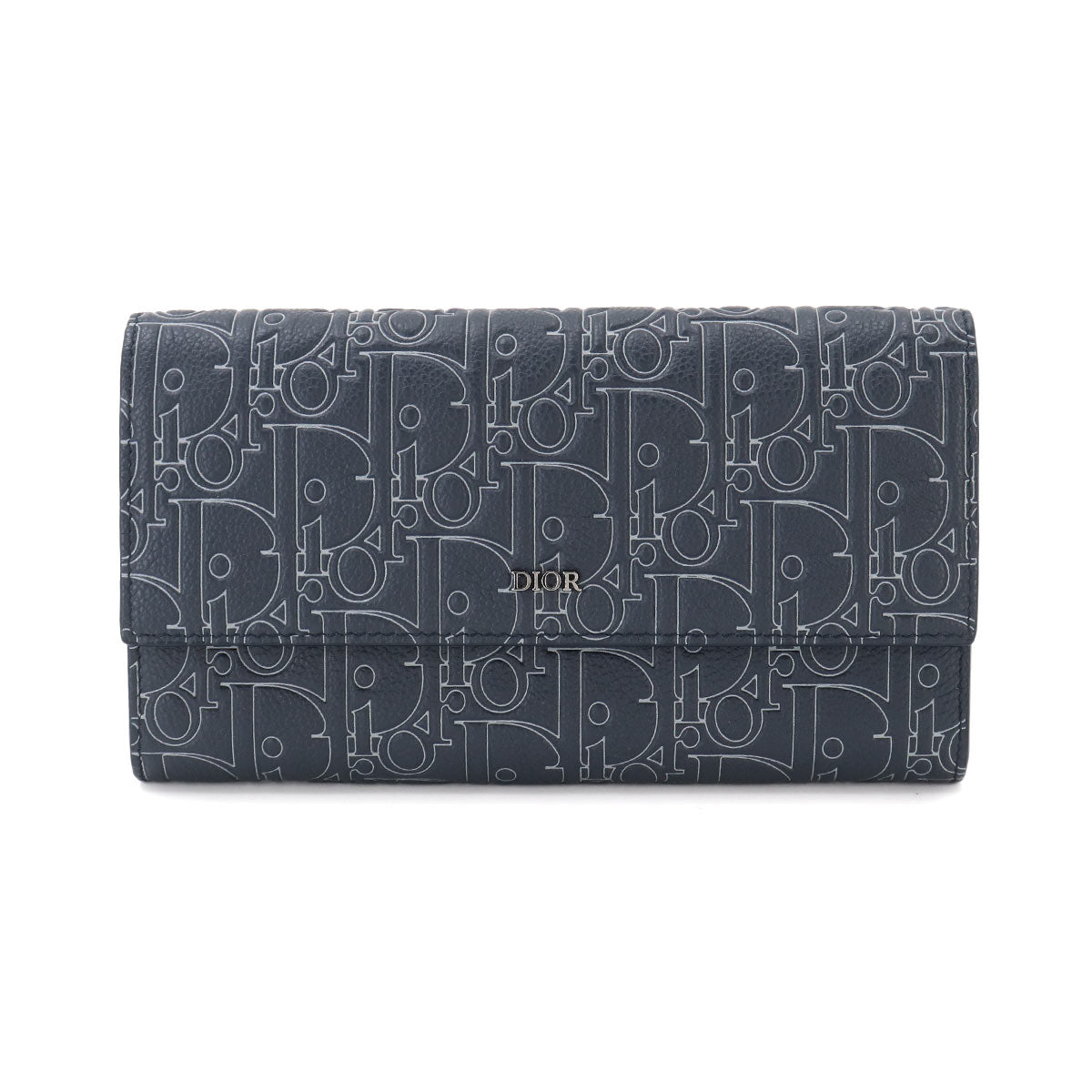 Gravity Outline Long Flap Wallet Leather Navy Blue