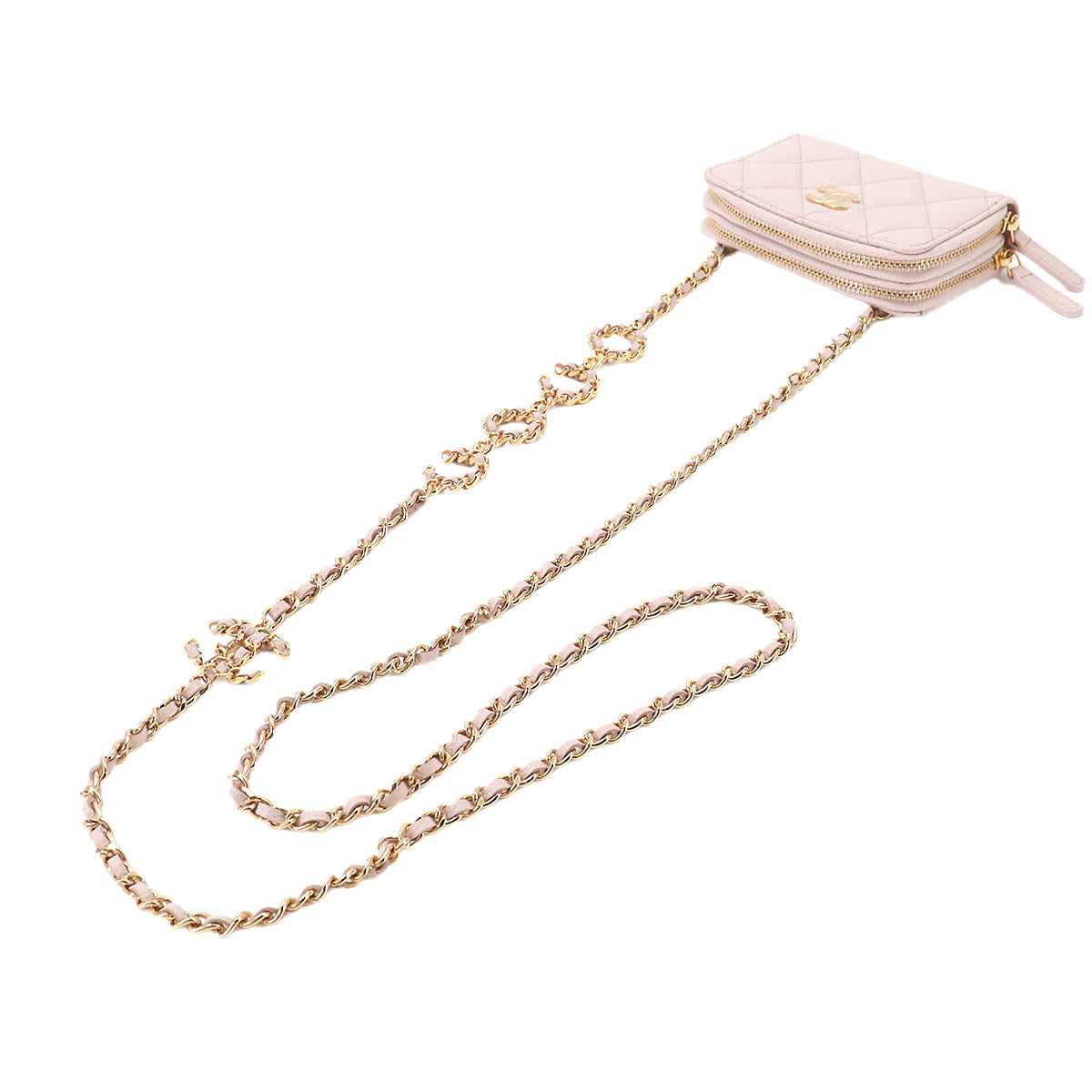 Matelasse Chain Wallet Coin case Leather Pink Purse