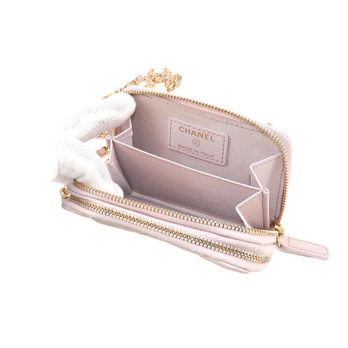 Matelasse Chain Wallet Coin case Leather Pink Purse