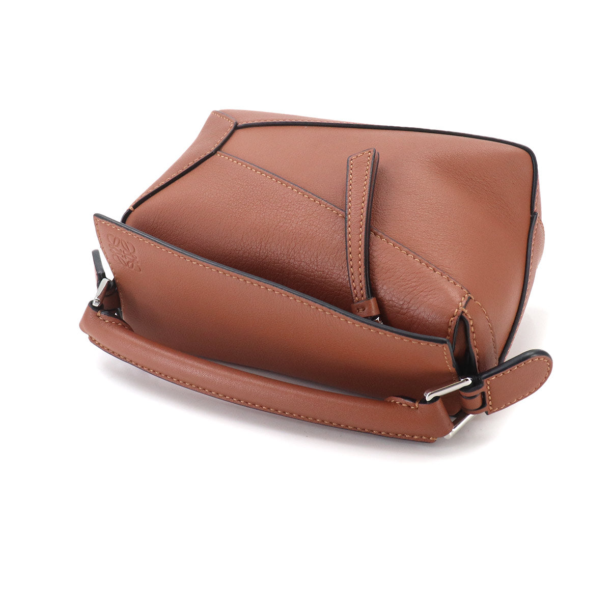 Pazzle Edge Bag Mini Hand Shoulder Bag Leather Tan Purse