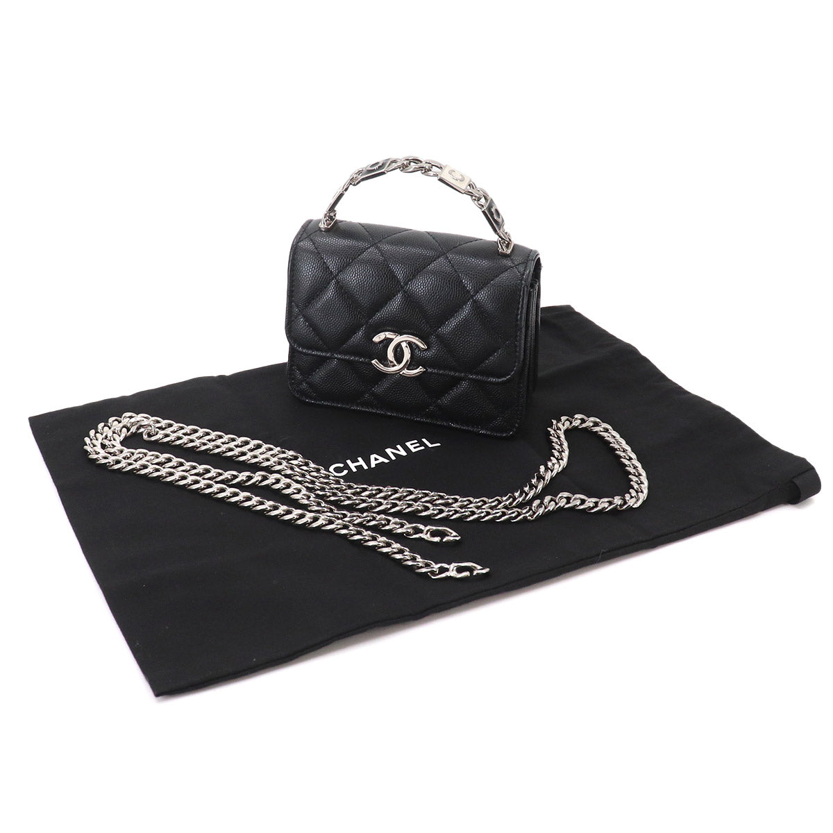 Mini Mini Matelasse Hand Chain Shoulder Bag Leather Black AP2758