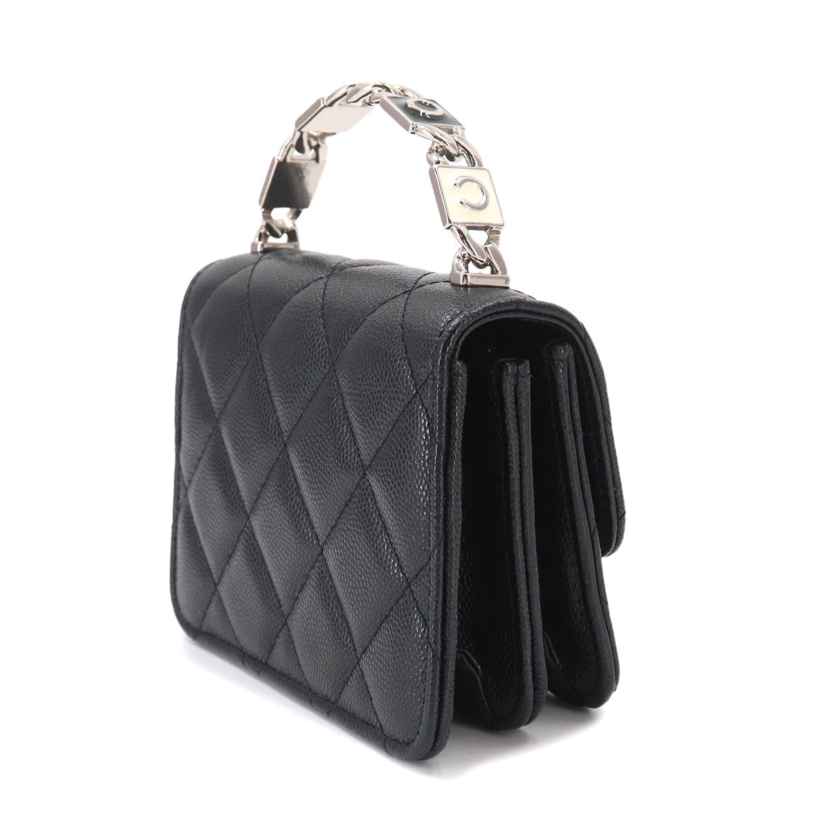Mini Mini Matelasse Hand Chain Shoulder Bag Leather Black AP2758