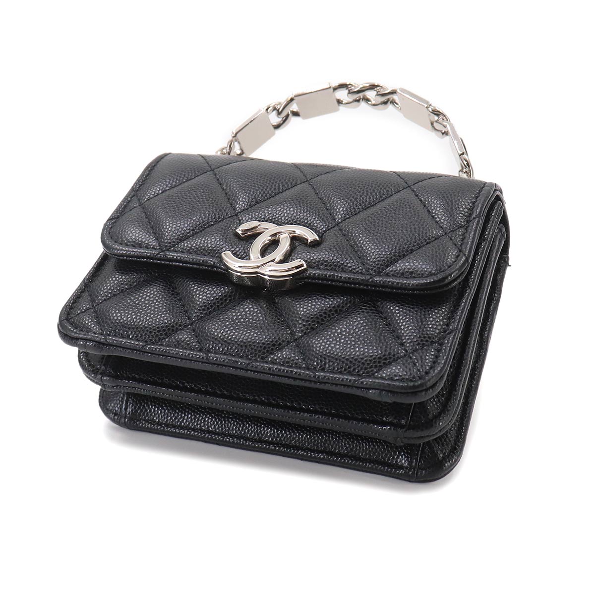 Mini Mini Matelasse Hand Chain Shoulder Bag Leather Black AP2758