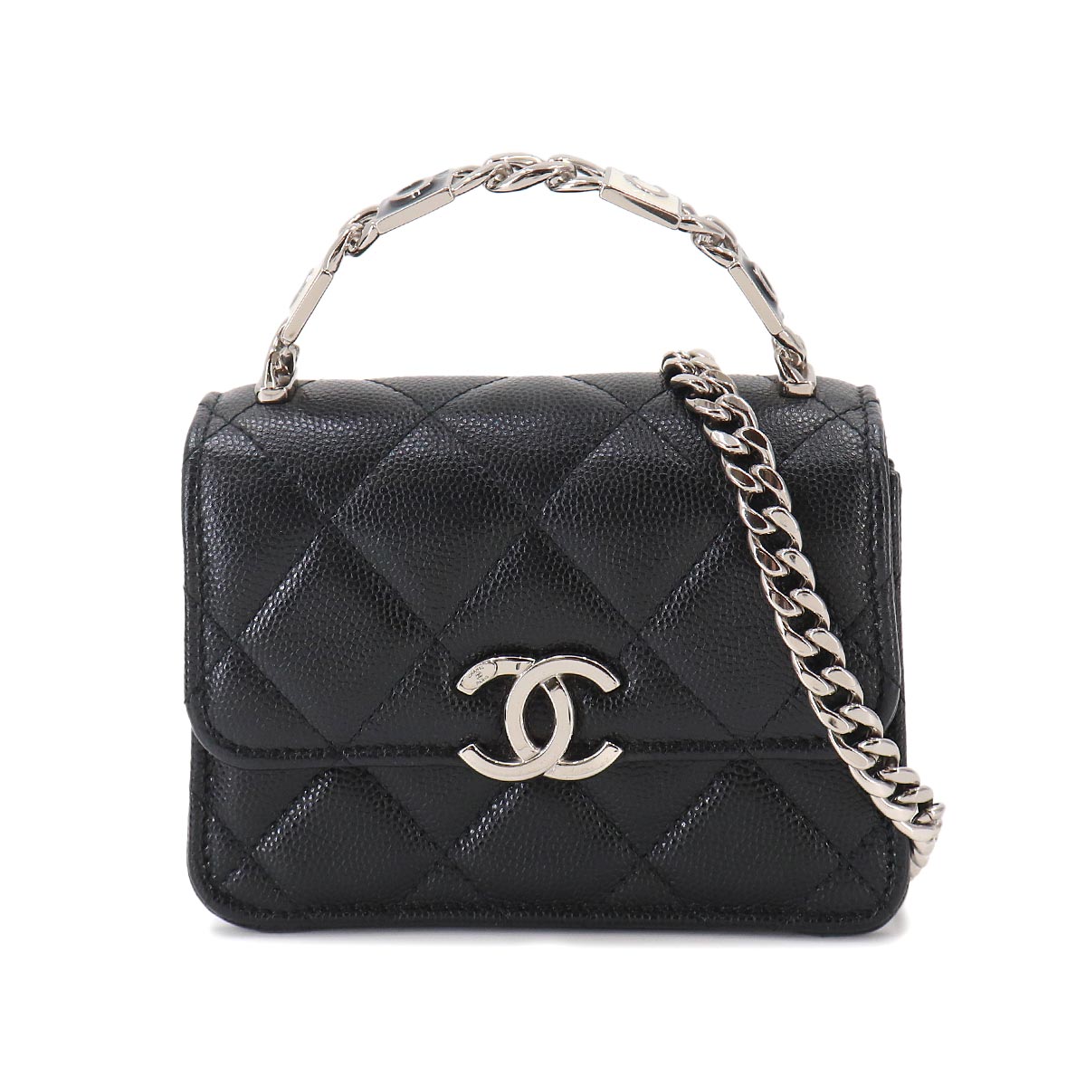 Mini Mini Matelasse Hand Chain Shoulder Bag Leather Black AP2758