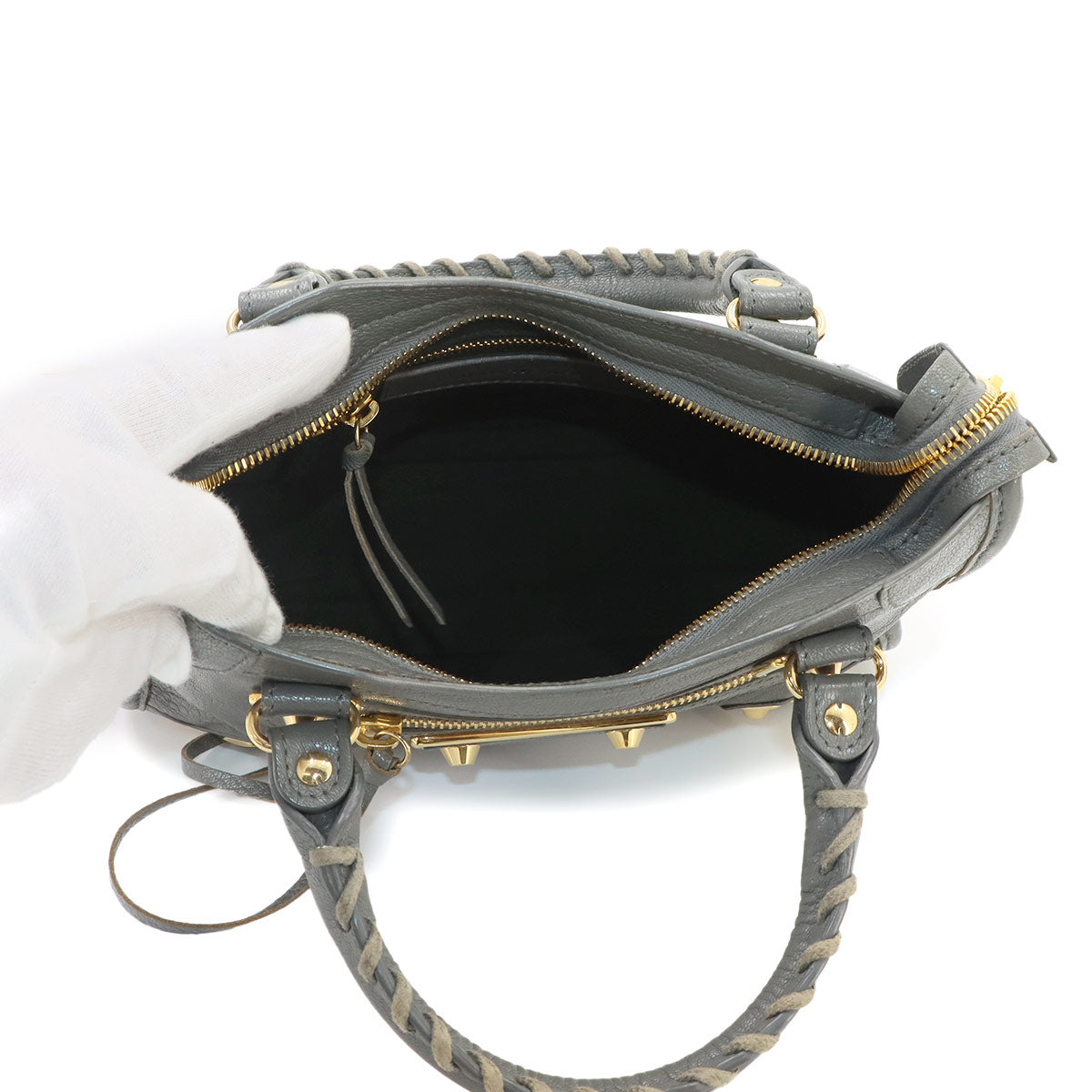 Classic Metalic Edge Mini City Hand Shoulder Bag Black