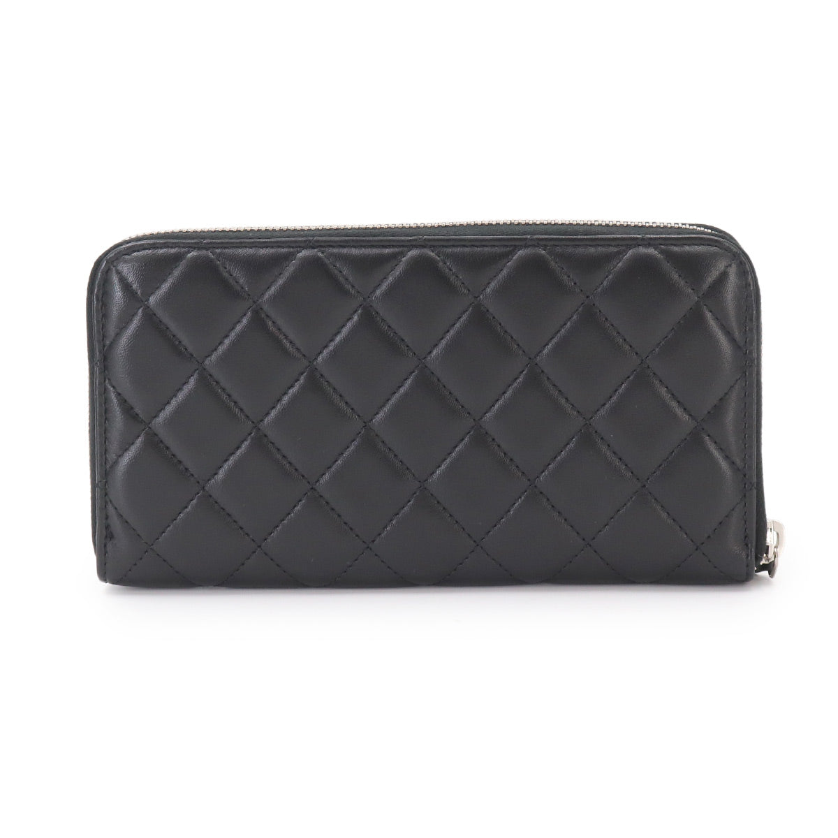 Matelasse Classic Long Zipped Wallet Leather Black Purse