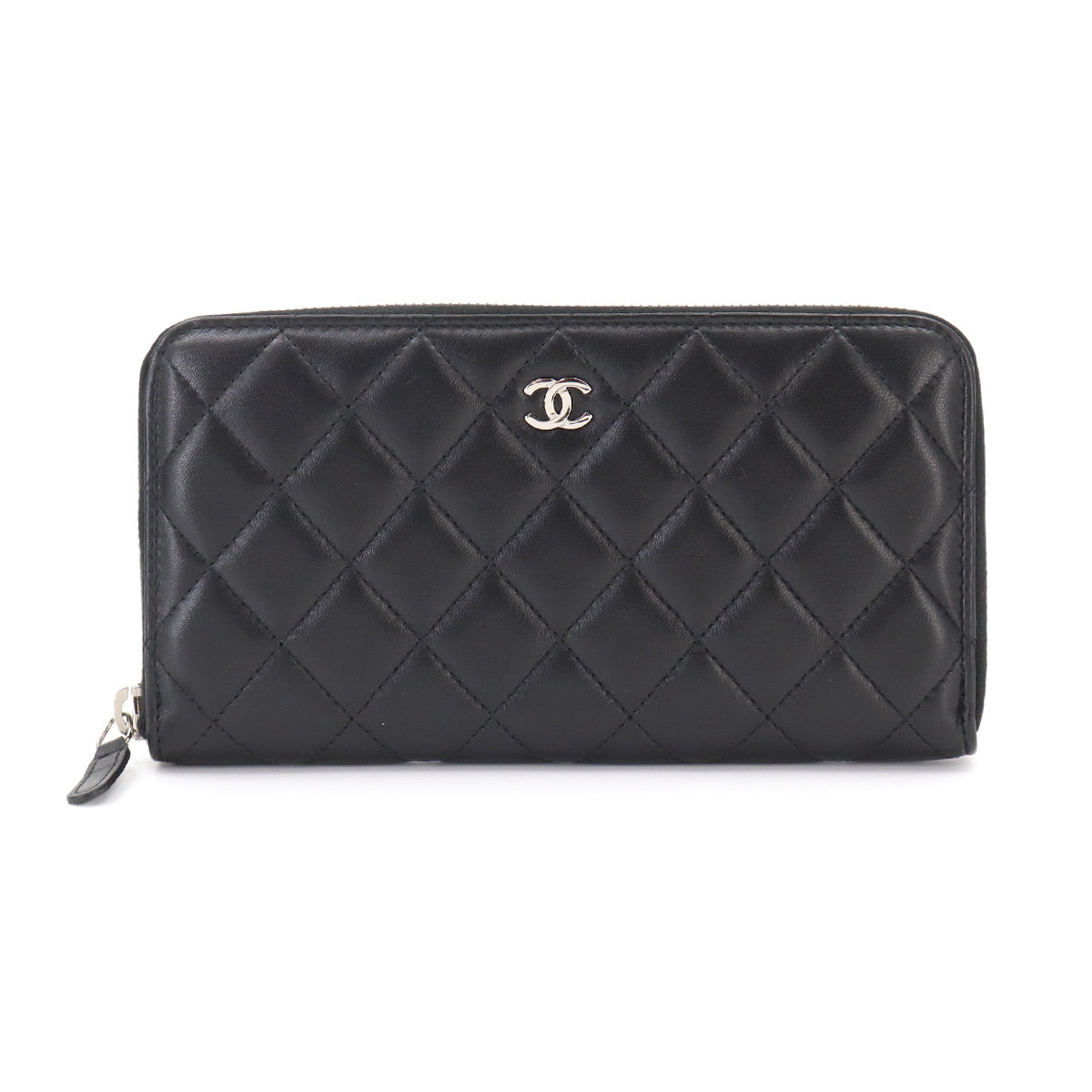 Matelasse Classic Long Zipped Wallet Leather Black Purse