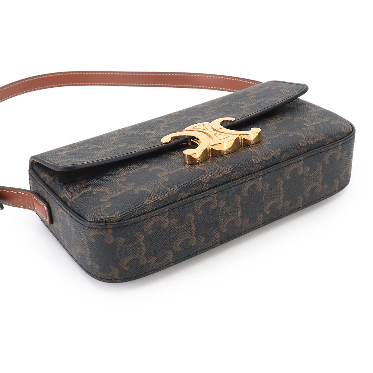 Triomphe Claude Shoulder Bag PVC Leather Black Brown 194142