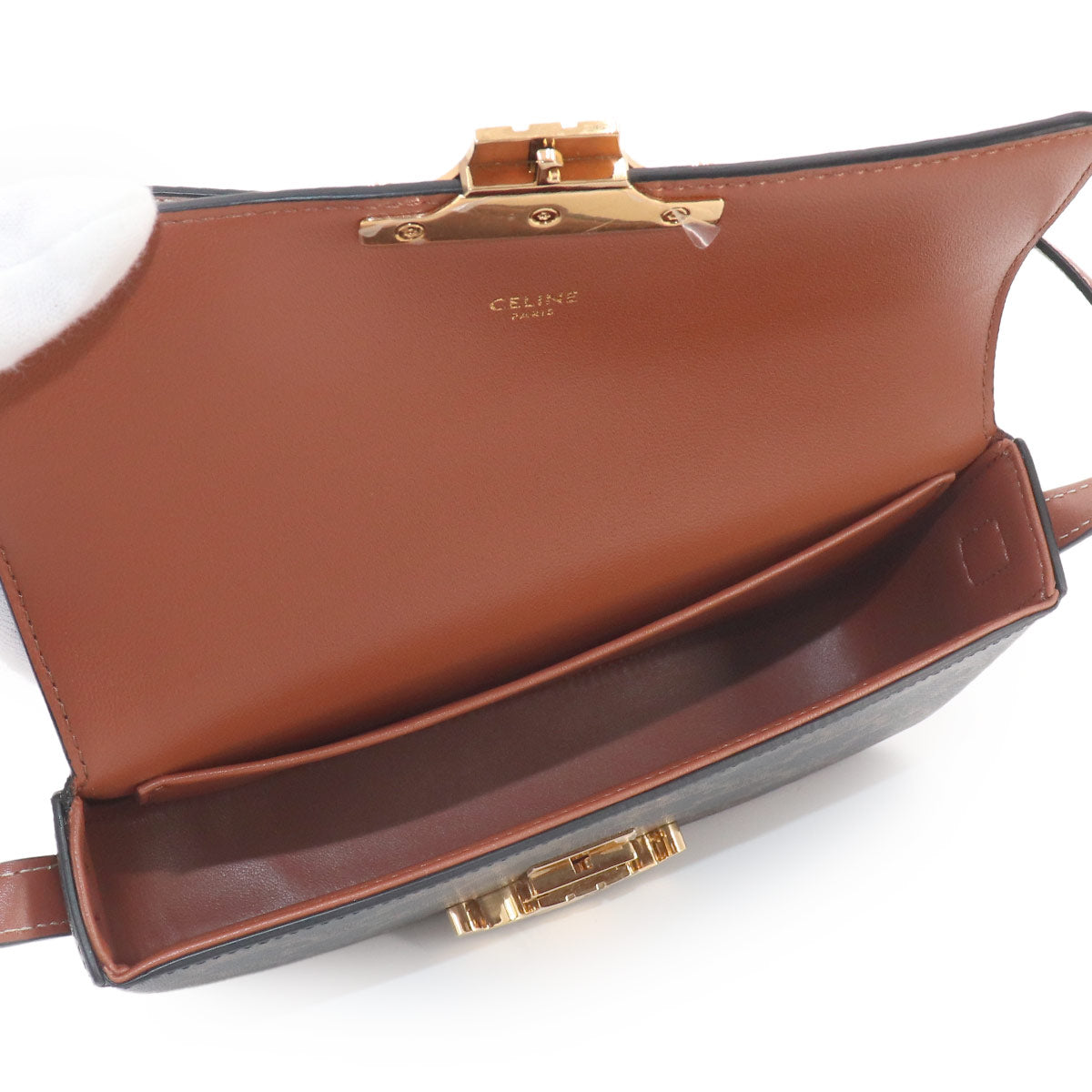 Triomphe Claude Shoulder Bag PVC Leather Black Brown 194142