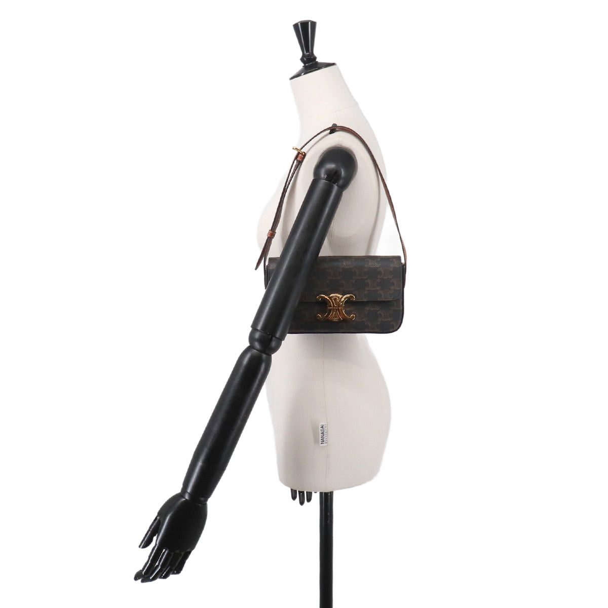 Triomphe Claude Shoulder Bag PVC Leather Black Brown 194142
