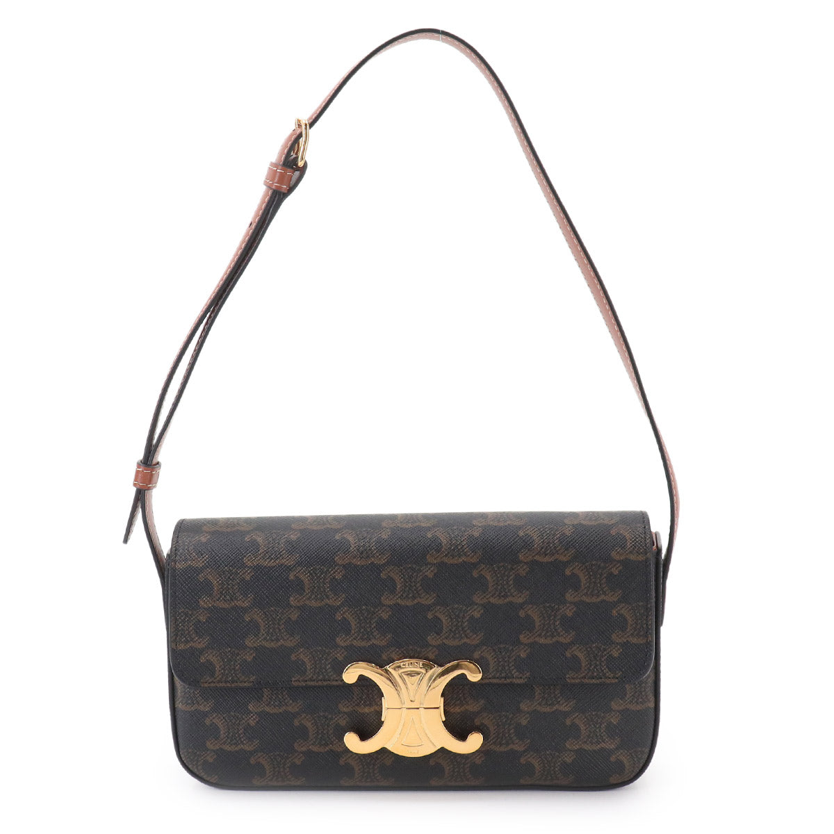 Triomphe Claude Shoulder Bag PVC Leather Black Brown 194142